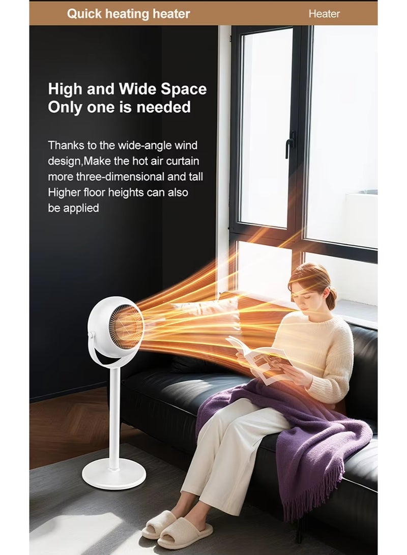 بلو فاير مدفأة مروحة أرضية قابلة لتعديل الارتفاع مع قابس أوروبي - مدفأة كهربائية محمولة وصامتة للمنزل، المكتب، غرفة النوم - تصميم أبيض عصري للشتاء والخريف - Image 1